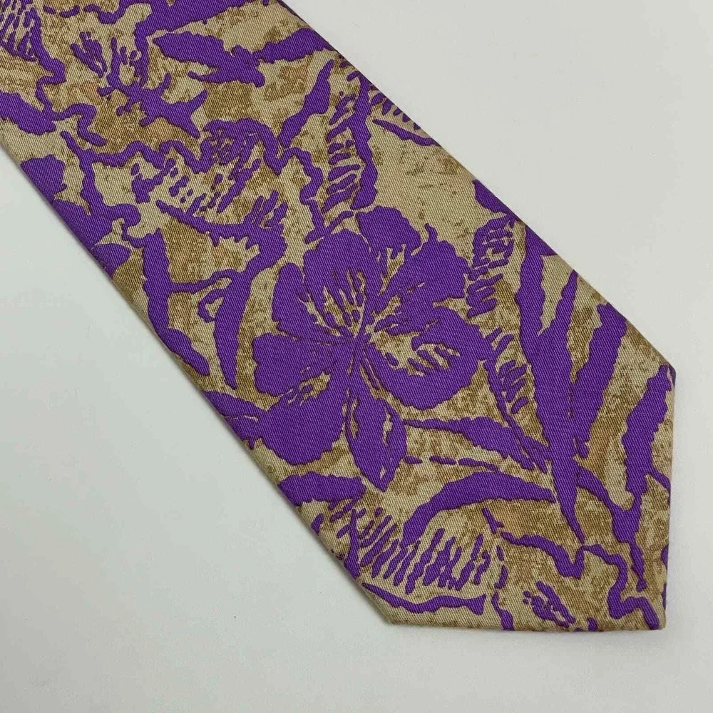 Tommy Bahama Lavender Tan Floral Cotton Tie Men's Necktie 3.25